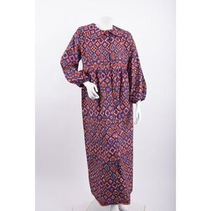 Elisa Mama Womens Shirt Maxi Dress M Blue Red Leaf Print Button Front NWT